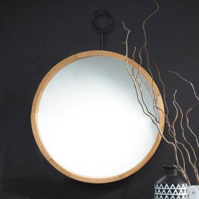 Eva Round Wood Mirror with Hook - Rustic Wall Decor for Entryway or Bathroom