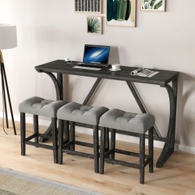 Bar Table Set with Power Outlet, Bar Table and Chairs Set, 4 Piece Dining Table Set, Industrial Breakfast Table Set, for Living Room, Dining Room