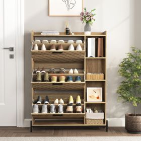 Shoe Cabinet with 3 Flip Drawers & Open Shelves, Modern Entryway Shoe Storage Cabinet Slim, Narrow Hidden Shoe Rack for Heels, Boots, Slippers