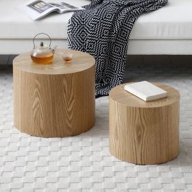Round Coffee Table Set of 2, Nesting Coffee Tables for MDF with veneer .for living room,office,bedroom,Natural, 4Colors