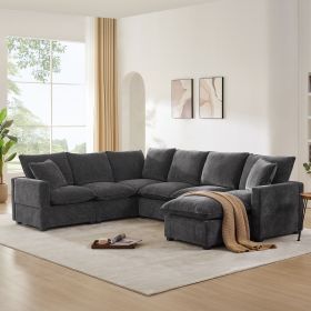[VIDEO provided] [New] 110*84" Modern U Shape Modular Sofa, 7 Seat Chenille Sectional Couch Set with 2 Pillows Included