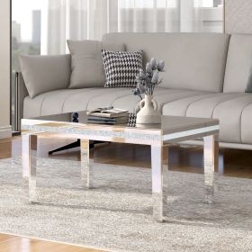 [VIDEO provided] ON-TREND Fashionable Modern Glass Mirrored Coffee Table, Easy Assembly Cocktail Table with Crystal Design and Adjustable Height Legs